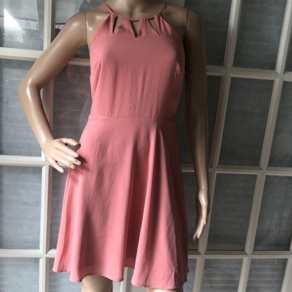 NWT beautiful Express flamingo pink cutout neckline silky cocktail dress.
